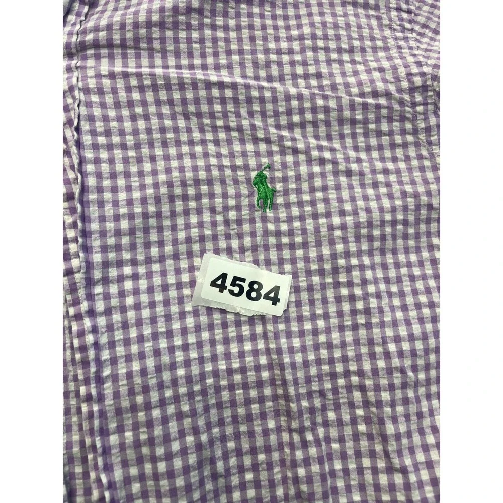 Ralph Lauren Mens Classic Fit Gingham Short Sleeve Button Down Shirt Purple M‎